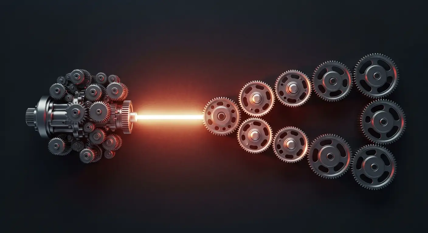 When Outsourced SaaS Sales Fits — Two complementary mechanical assemblies viewed from above —