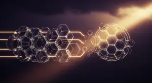 outsourced-saas-sales-new-hero - SaasCEO.com - SaasCEO.com Abstract futuristic data network: glowing hexagonal cells connected by lines moving from left to right in a dark background.