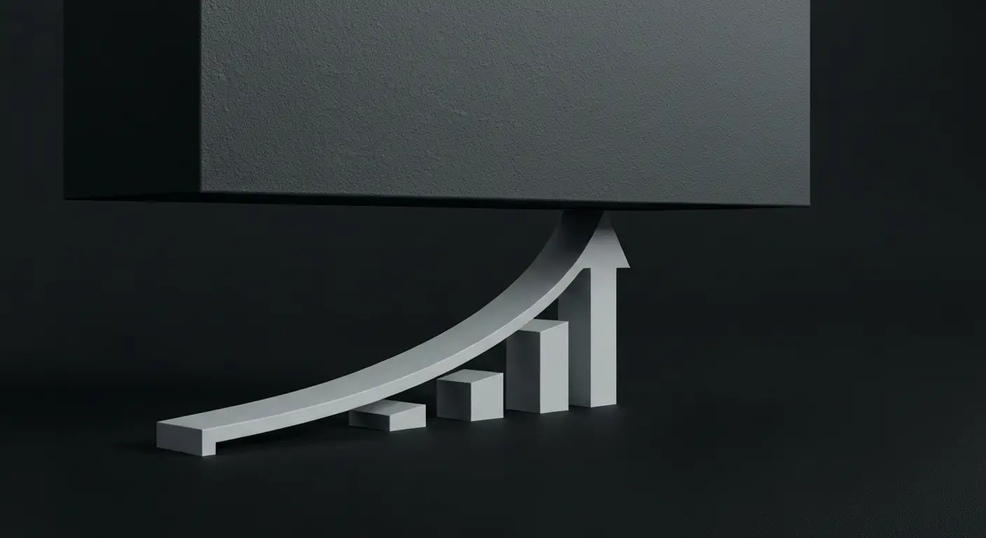 placeholder-23947-product-quality-the-hidden-growth-constr-1 - SaasCEO.com Product quality as a hidden growth constraint — a solid heavy ceiling pressing down on an upward growth arrow that is blocked beneath it on a dark field, showing quality as the cap on growth.