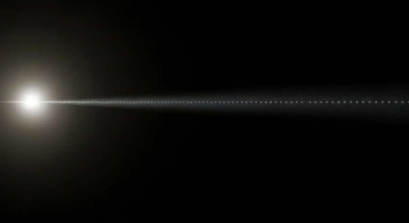 placeholder-25100-the-difference-between-current-state-arr-1 - SaasCEO.com Current-state ARR versus a forward-looking revenue forecast — a horizontal beam on a dark field, solid and bright on the left, continuing to the right as a dotted projected extension fading toward the horizon.