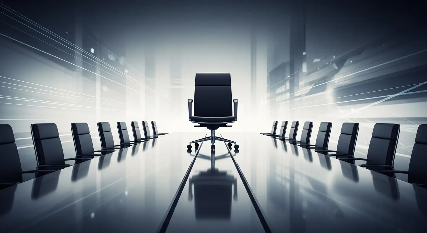 placeholder-25719-how-to-hire-your-first-product-manager-a - SaasCEO.com How to Hire Your First Product Manager — A single empty chair at the head of a long conference table,