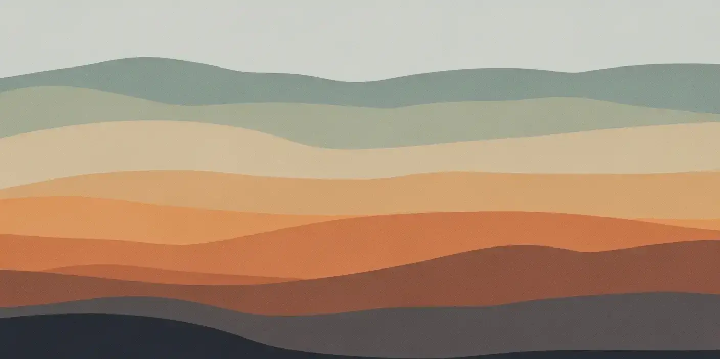 product-management-replace-1-2-trimmed - SaasCEO.com The Product Roadmap: Quarterly Themes Over Feature Lists — Broad horizontal landscape bands receding into the distance, each painted in a different muted seasonal palette — sage spring, pale bronze summer, copper autumn, slate winter — the seasonal horizon flattened into a panoramic with no individual features called out.