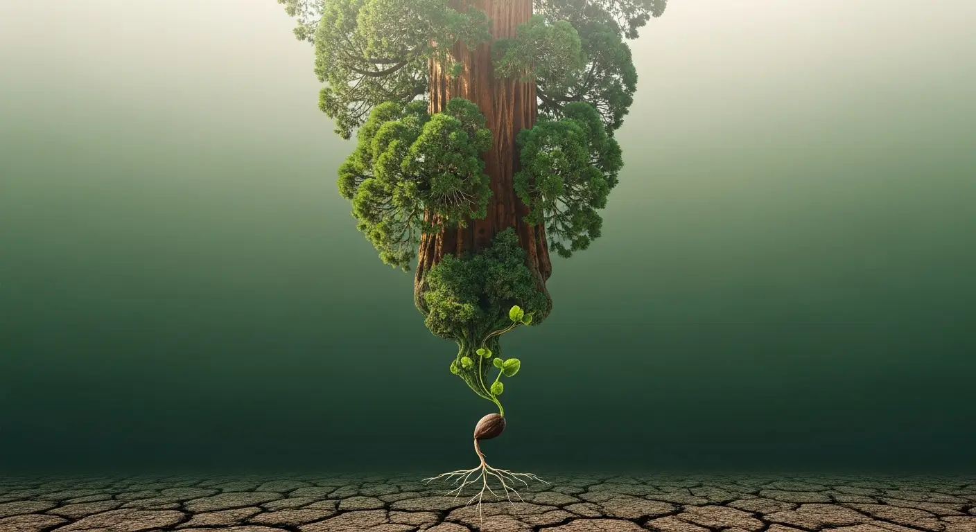 reduce-saas-churn-replace-1-1 - SaasCEO.com The Compounding Impact: How Small Improvements Multiply — A single seedling growing into a towering tree across a sequ