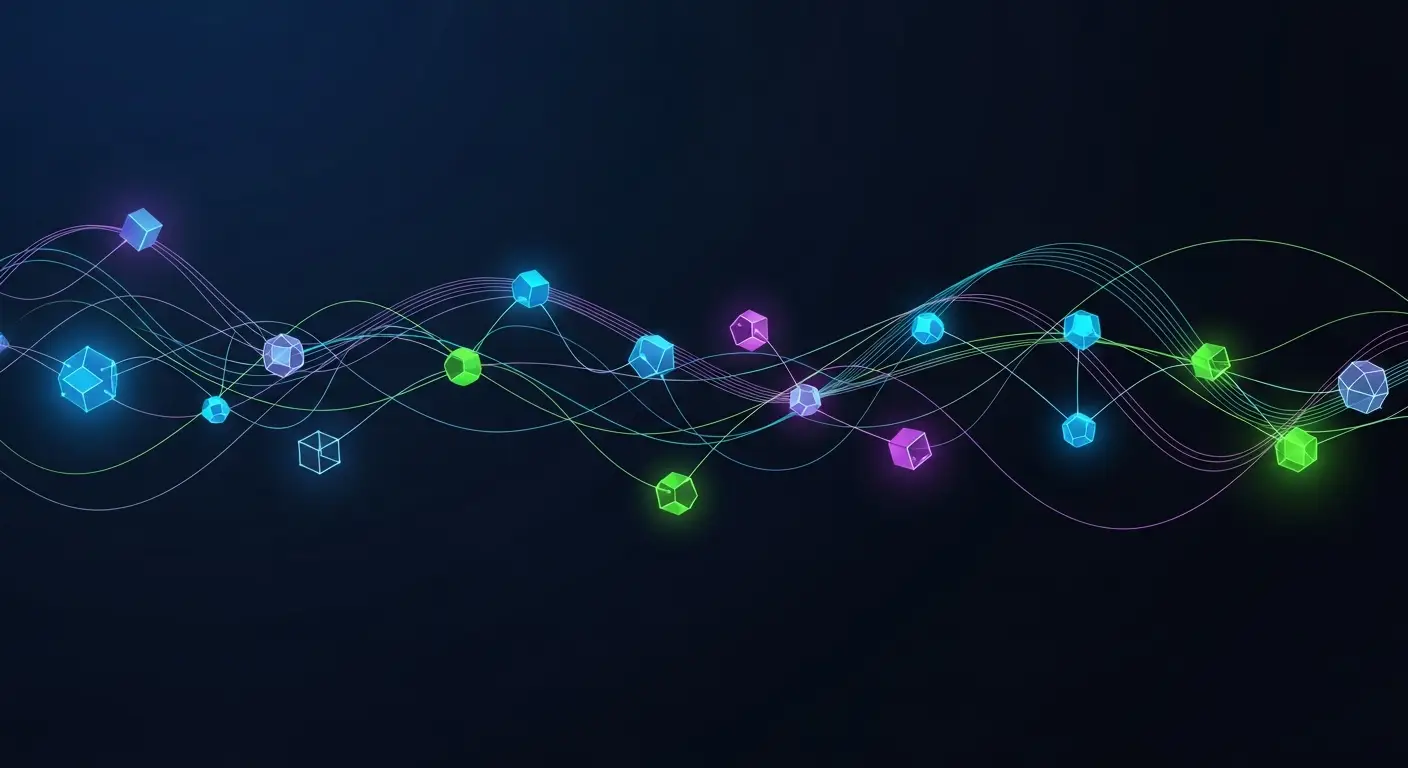 reduce-saas-churn-replace-1 - SaasCEO.com What Is SaaS Churn? Definitions & Formulas — Interconnected nodes and flowing curves on a dark background