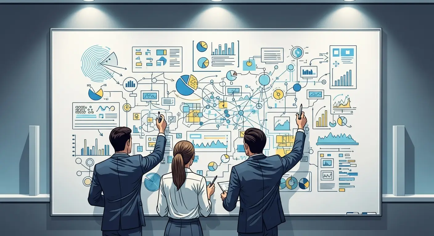 reduce-saas-churn-replace-2-1 - SaasCEO.com How Segment-Specific Churn Data Reveals Hidden Opportunities — A small team gathered around a whiteboard with diagrams, col