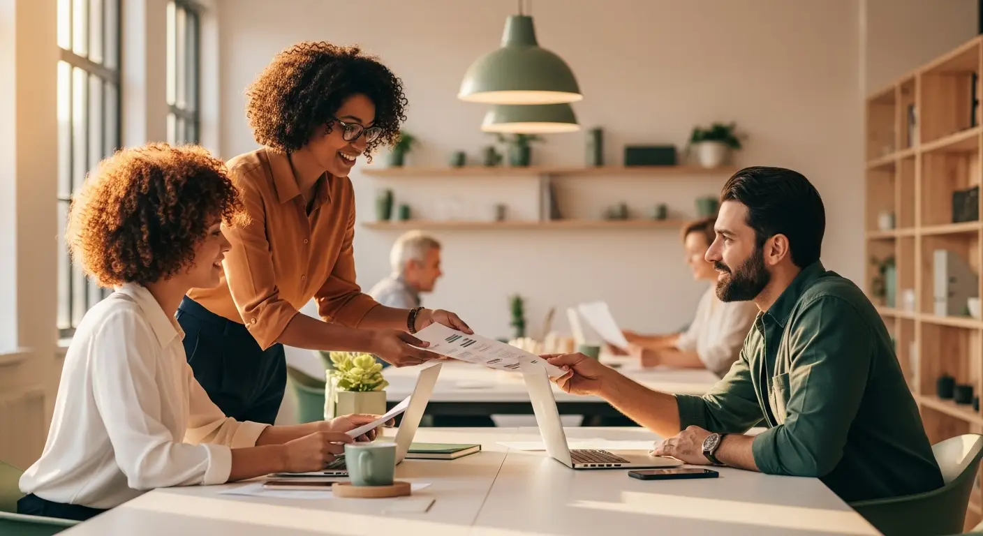 saas-analytics-hero-25 - SaasCEO.com Layer 3: Unit Economics — Two professionals in a focused discussion across a modern de