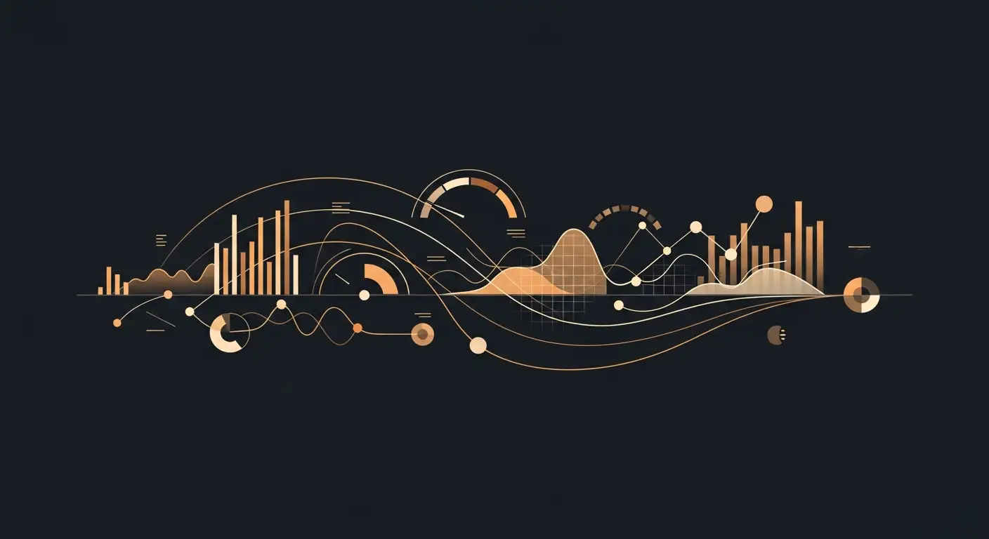 saas-analytics-hero-26 - SaasCEO.com The Four Mistakes That Make SaaS Analytics Useless — Interconnected nodes and flowing curves on a dark background