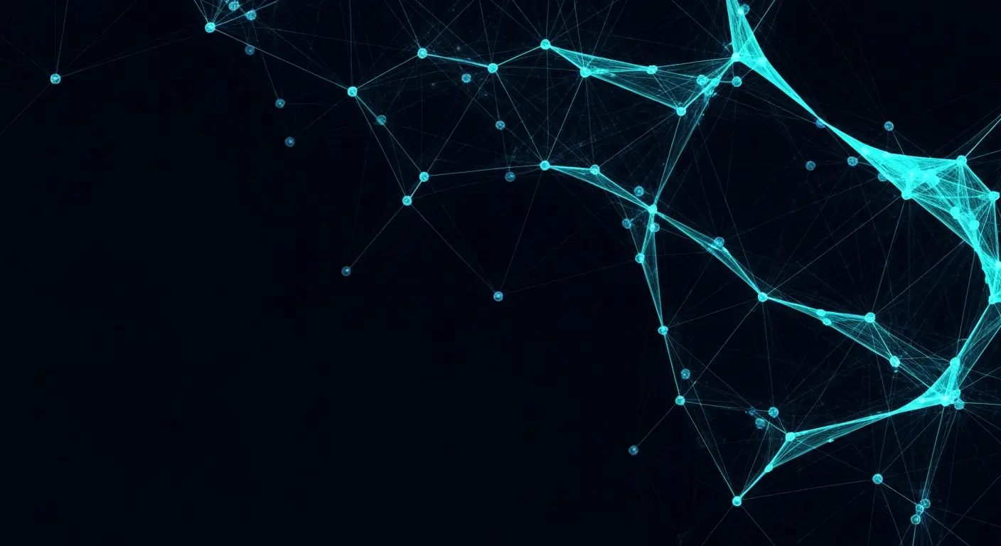 saas-analytics-supp-25131-replace - SaasCEO.com SaaS analytics — a glowing blue constellation of connected data nodes on a dark field, evoking analytics linking many data points into a network.