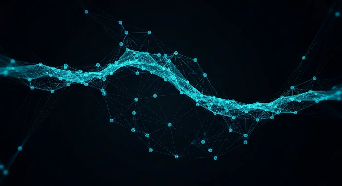 saas-analytics-supp-25134-replace - SaasCEO.com Frequently Asked Questions — Interconnected nodes and flowing curves on a dark background