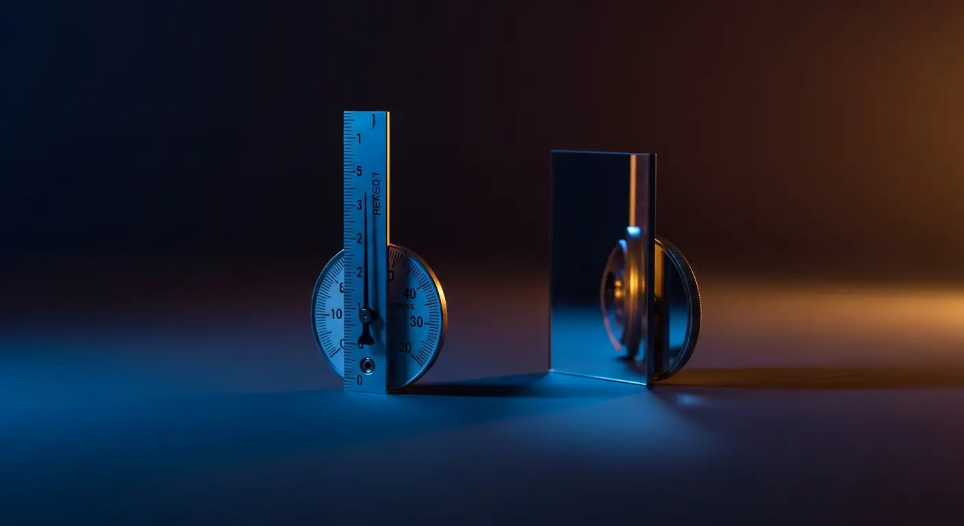 saas-benchmarks-hero-1 - SaasCEO.com External vs Internal SaaS Benchmarks — two distinct measuring instruments side by side in deep navy