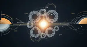 saas-business-model-hero - SaasCEO.com - SaasCEO.com Abstract gears with a glowing central light, symbolizing engineering and innovation in motion.