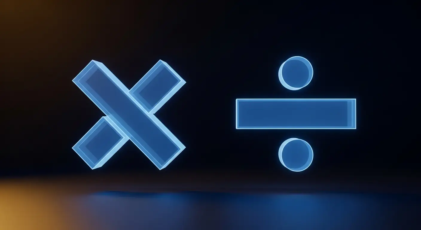 saas-company-valuation-hero-1 - SaasCEO.com Two valuation formulas as parallel paths to the same enterprise value — Two large geometric symbols floating side by side on deep navy background