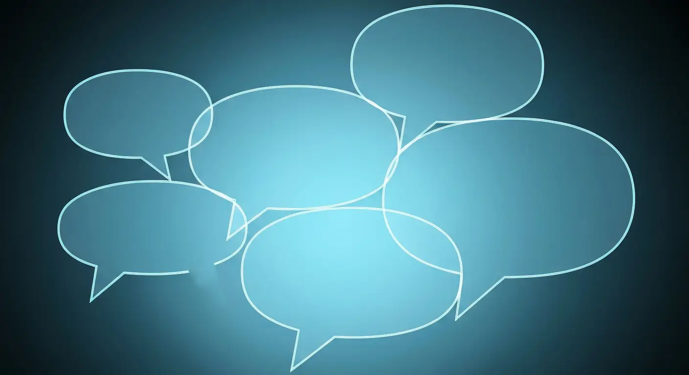 saas-company-valuation-supp-25299-replace - SaasCEO.com A set of common SaaS valuation questions illuminated one at a time — A cluster of six translucent cool blue speech-bubble outline