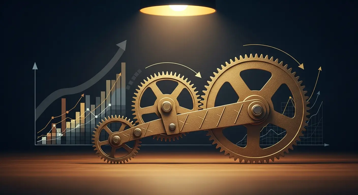 saas-fees-hero-3 - SaasCEO.com Three distinct pricing levers that work together to amplify SaaS revenue without acquiring new customers — An antique brass mechanical gear assembly with three interlo