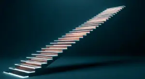 saas-finance-hero - SaasCEO.com - SaasCEO.com Glowing, angled staircase rising into a dark, starry backdrop, symbolizing progress or ascent to the future.