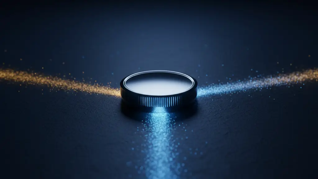 saas-financial-model-hero-4 - SaasCEO.com Scenario planning — a single central dial casting three diverging luminous paths with one path brightest
