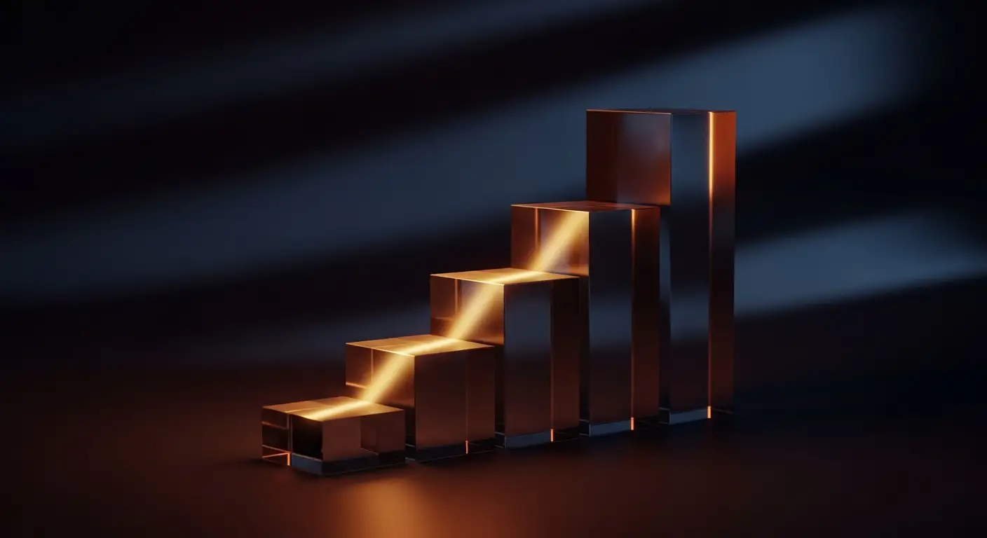 saas-marketing-metrics-hero-3 - SaasCEO.com A Worked Example — A descending staircase of four solid translucent glass block