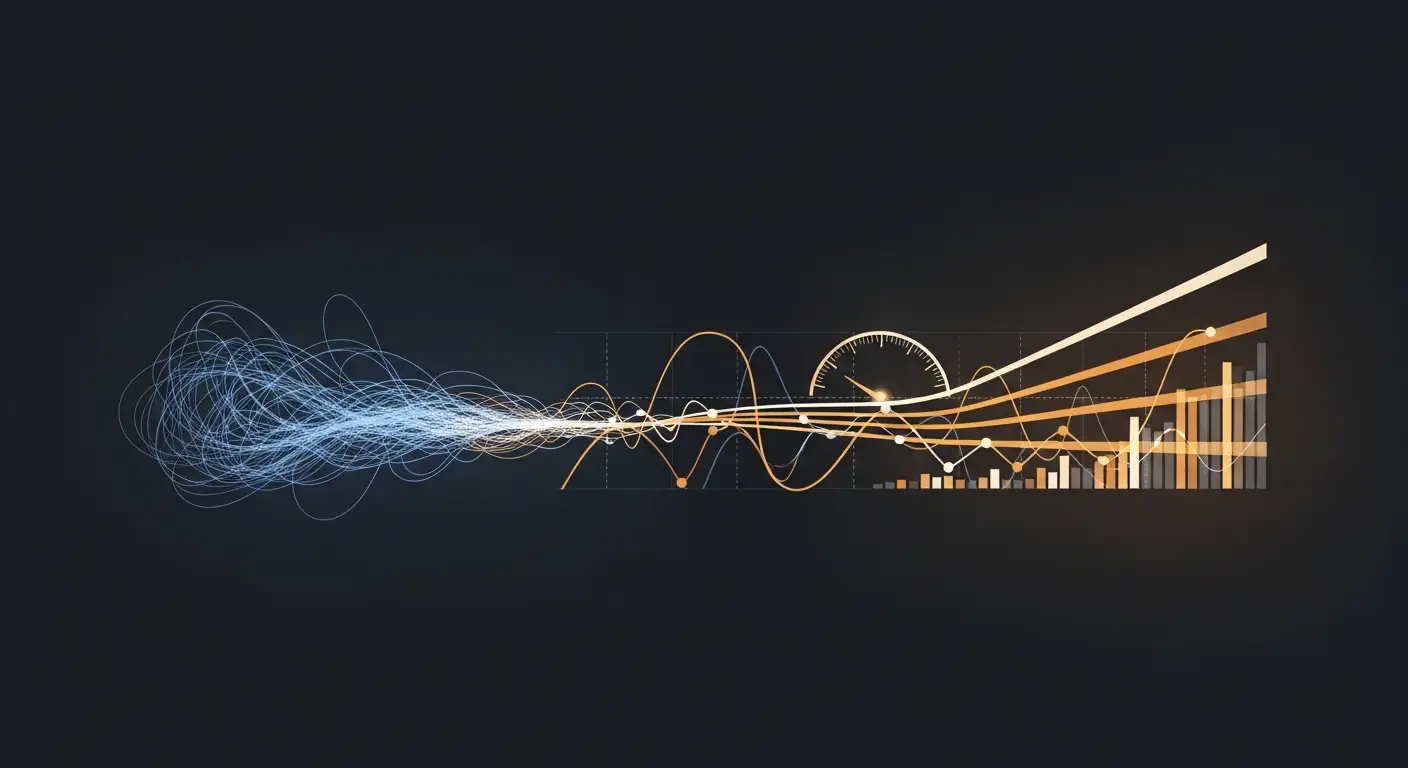 saas-marketing-metrics-hero-4 - SaasCEO.com Frequently Asked Questions — A cluster of many fine cool-blue threads of light tangled at