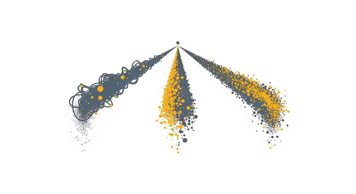 saas-onboarding-supp-26435-replace - SaasCEO.com Match the Onboarding Motion to Your Unit Economics — Three distinct, abstract data pathways, each visually representing a different onboarding motion, with their complexity and density illustrating the associated unit economics, rendered in a palette of slate and saffron, converging towards a subtle, unified goal