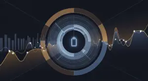 saas-pricing-strategy-hero - SaasCEO.com - SaasCEO.com Futuristic data visualization with concentric rings and a glowing tag icon at the center.