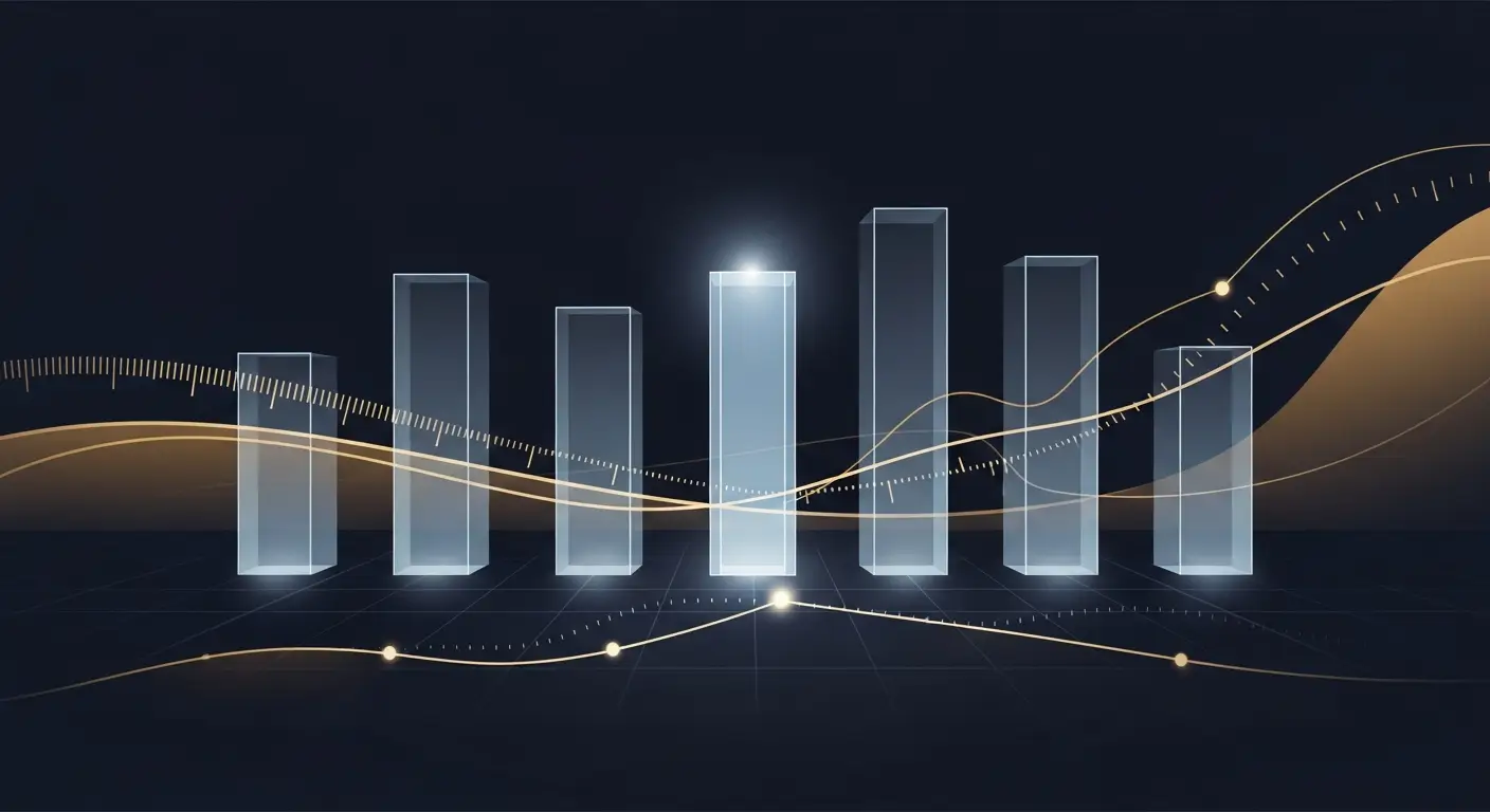 saas-pricing-strategy-hero-6 - SaasCEO.com choosing among the seven SaaS pricing strategies — A dark navy field with seven vertical translucent geometric