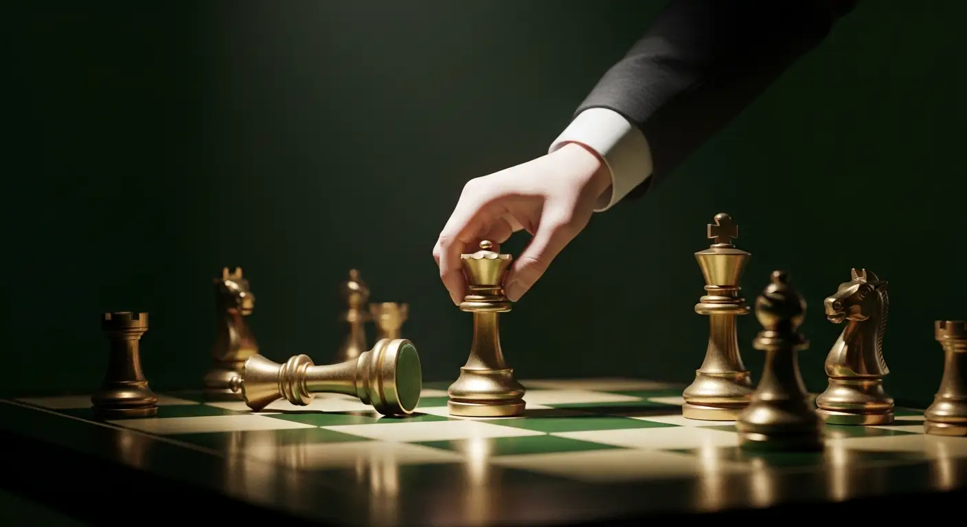 saas-pricing-strategy-hero-9 - SaasCEO.com 11. Closing — The Pricing Strategy You Already Need — Chess pieces on a board with dramatic directional lighting,