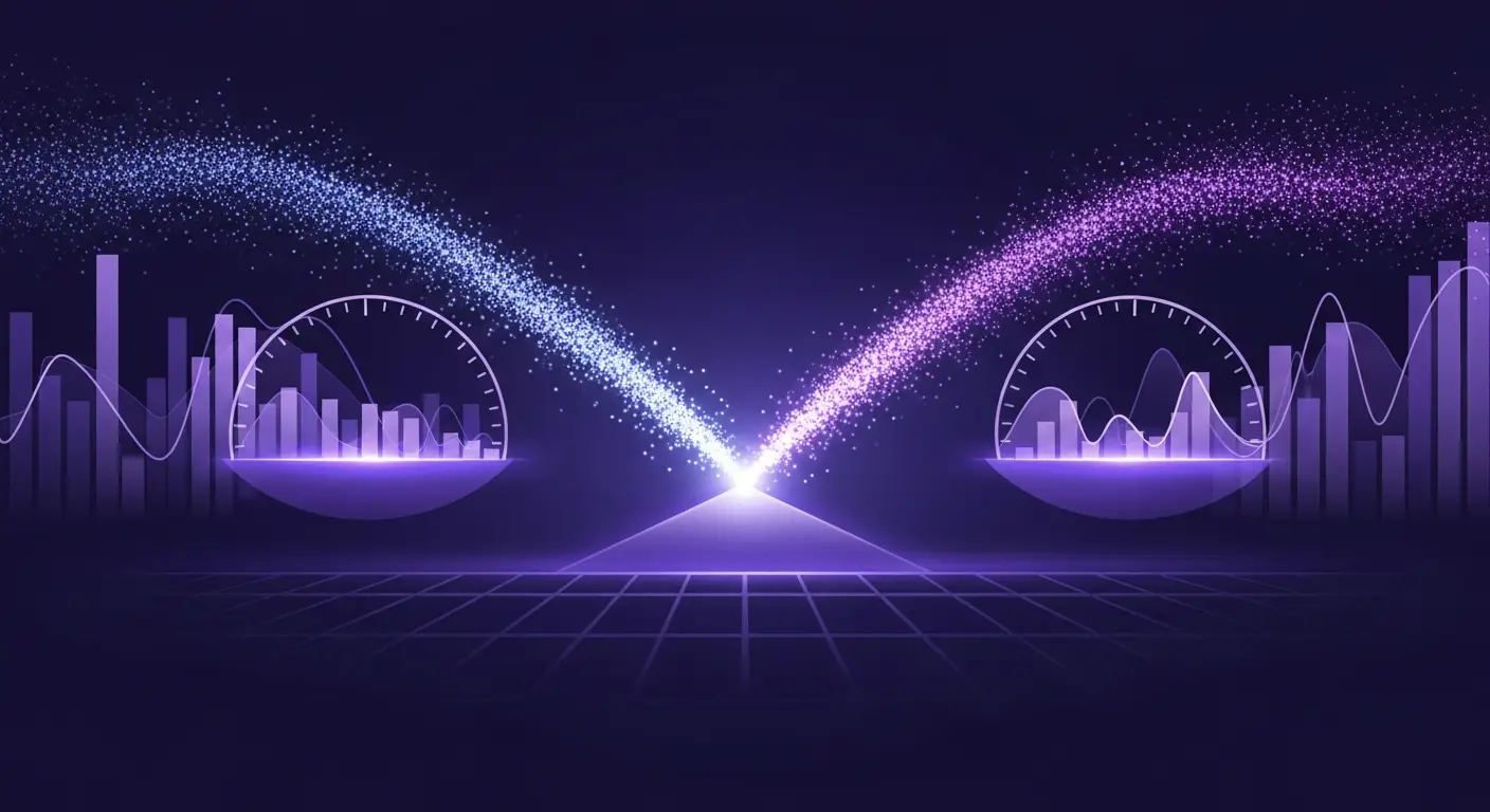 saas-quick-ratio-hero - SaasCEO.com SaaS quick ratio growth efficiency: opposing streams of new and lost recurring revenue balancing on a fulcrum