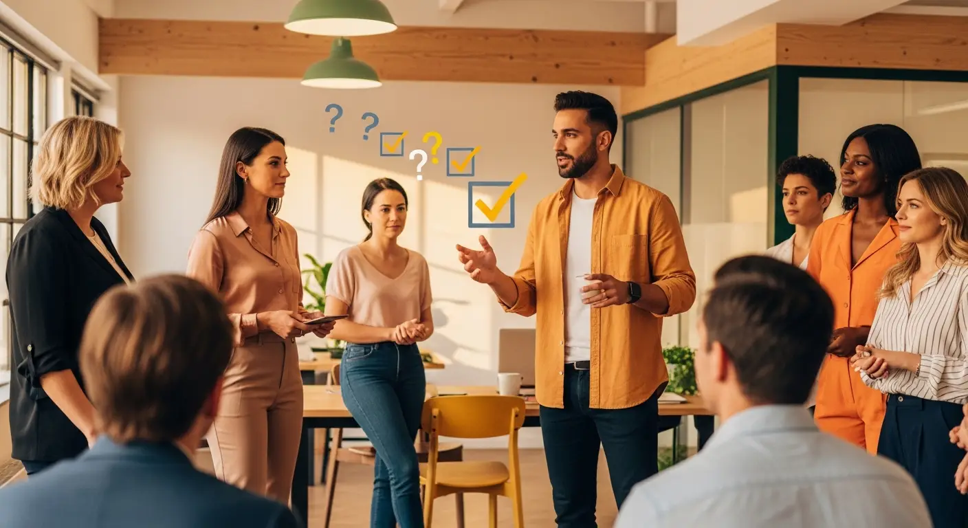 saas-revenue-model-hero-6 - SaasCEO.com Frequently Asked Questions — A diverse group of professionals in a modern, collaborative
