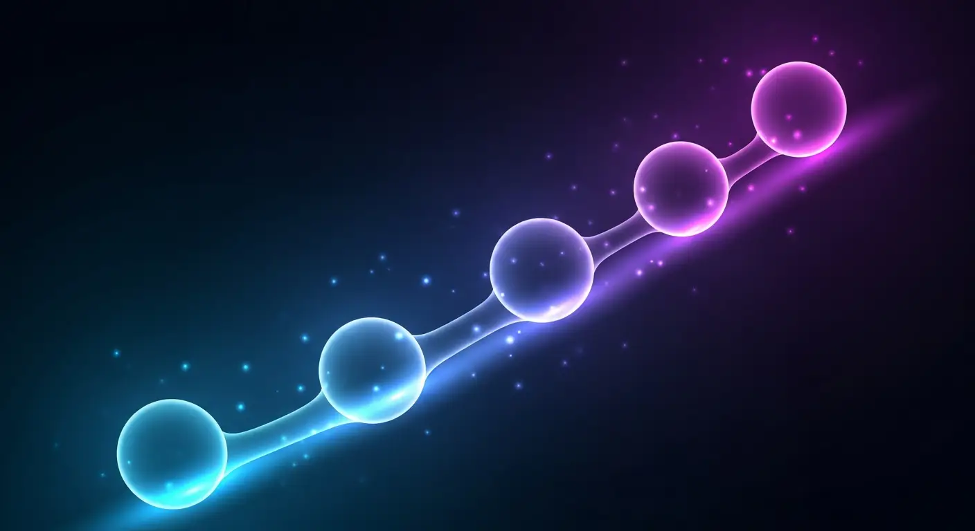 saas-sales-cycle-hero-25349-replace - SaasCEO.com SaaS sales cycle stages — five glowing translucent spheres of increasing size rising along a luminous path from left to right