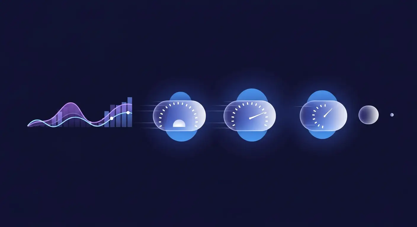 saas-sales-cycle-hero - SaasCEO.com SaaS sales cycle stages — horizontal sequence of five differently sized translucent ovoid shapes flowing left to right