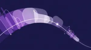 saas-sales-cycle-new-hero - SaasCEO.com - SaasCEO.com Abstract purple wave pattern with overlapping translucent ovals and a white arc on a dark blue background.