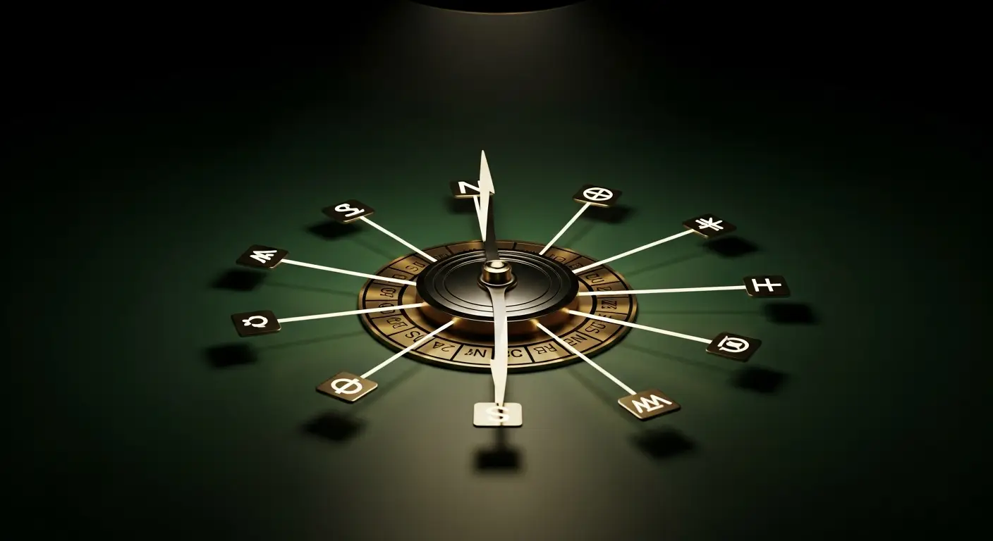 saas-sales-hero-3 - SaasCEO.com The seven SaaS sales metrics that predict the quarter — A polished metal compass on a dark surface with seven thin g