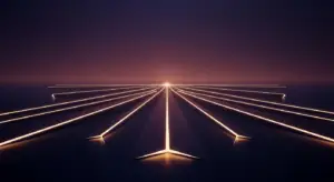 saas-sales-models-revised-hero - SaasCEO.com Long-exposure photo of glowing runway lights converging to a bright point on the horizon at dusk.