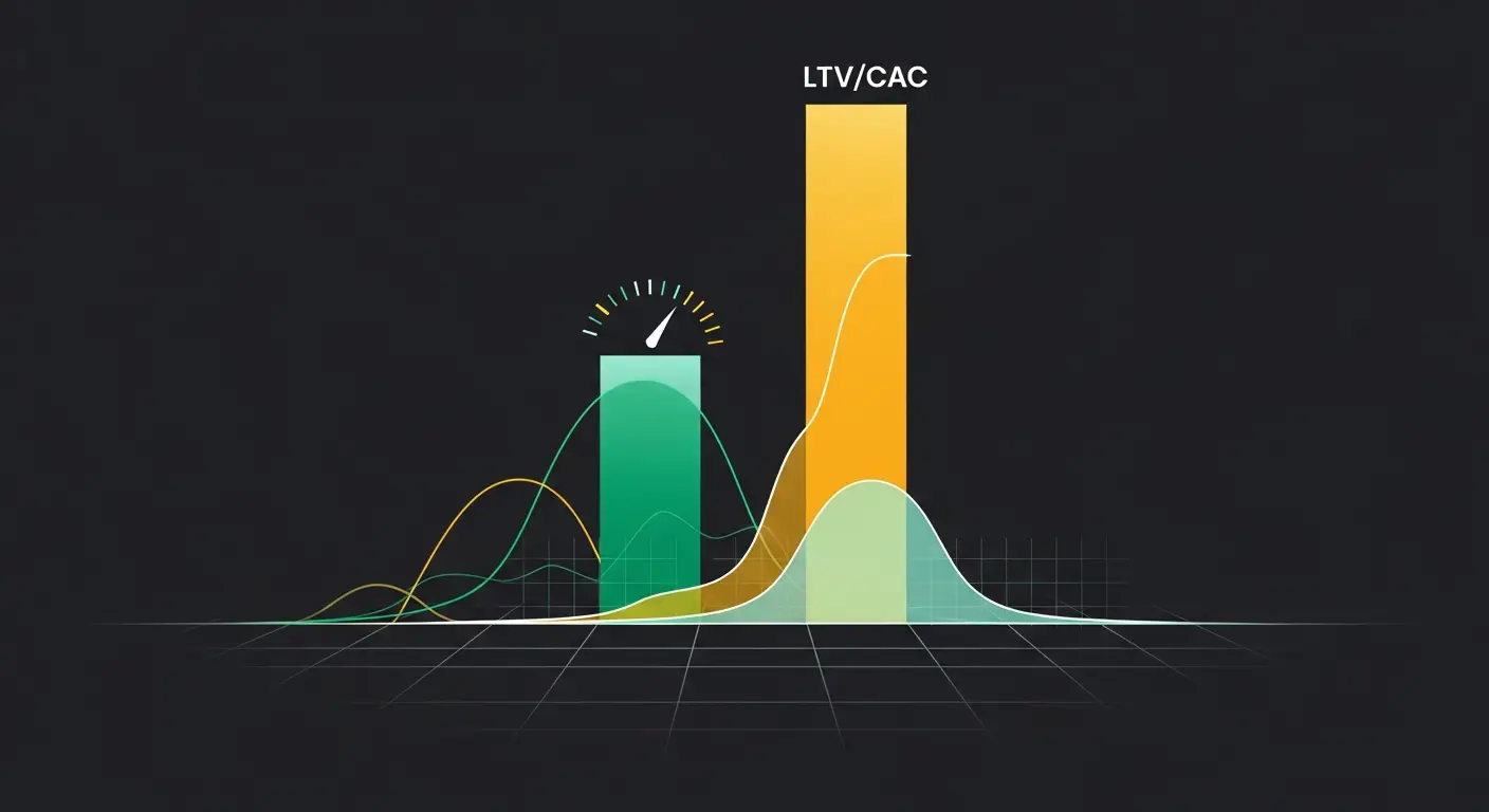 saas-sales-strategy-hero-3 - SaasCEO.com Start With the Math, Not the Motion — A precise grid underpinning two vertical data blocks of unequal size, representing a healthy LTV/CAC ratio
