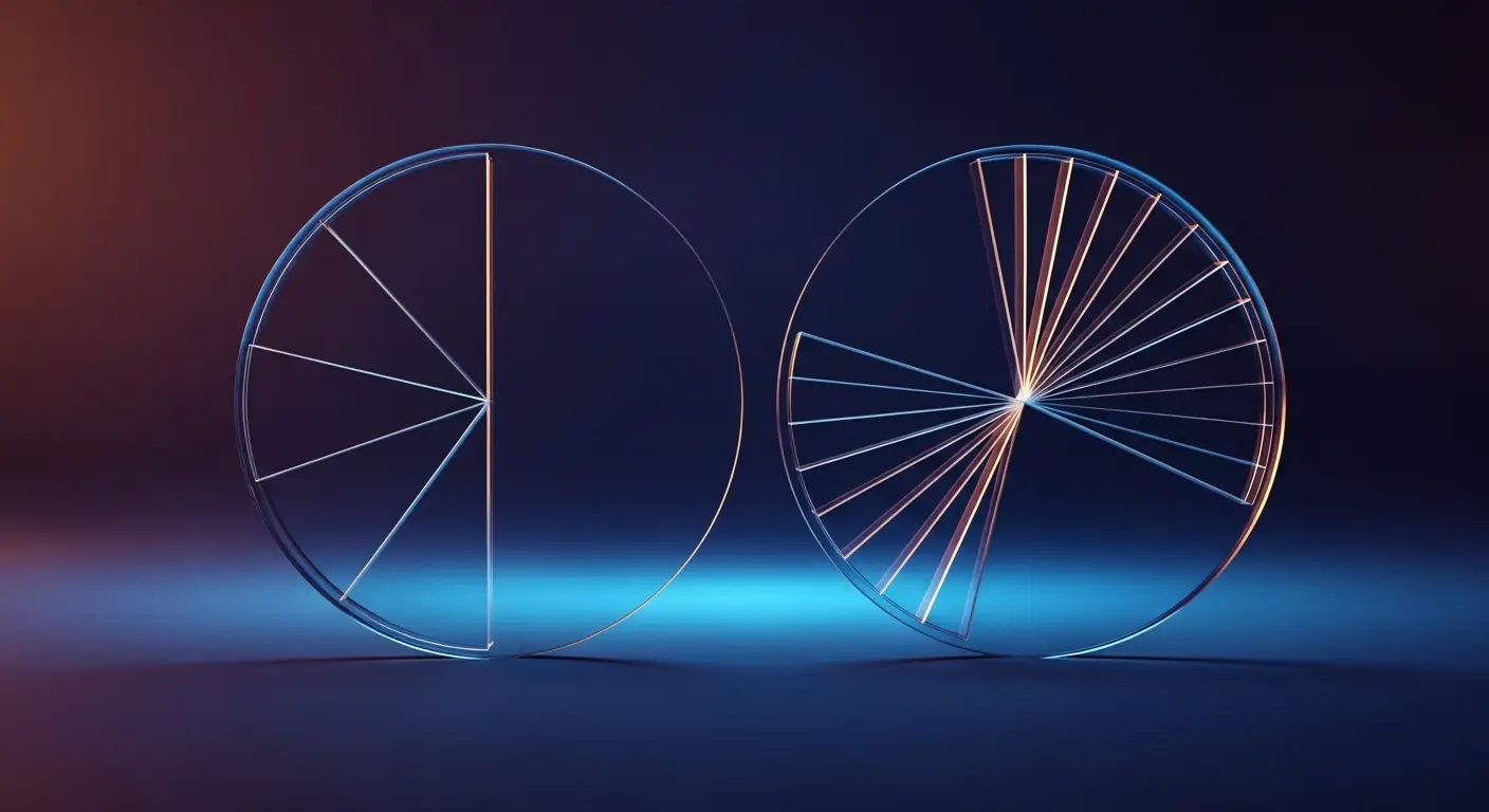safe-note-hero-2 - SaasCEO.com Pre-Money vs. Post-Money SAFE — two translucent glass discs comparing how founder ownership is split