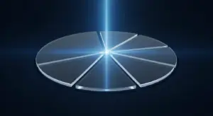 safe-note-hero - SaasCEO.com - SaasCEO.com Glowing 3D pie chart with several separated silver segments around a bright center point.