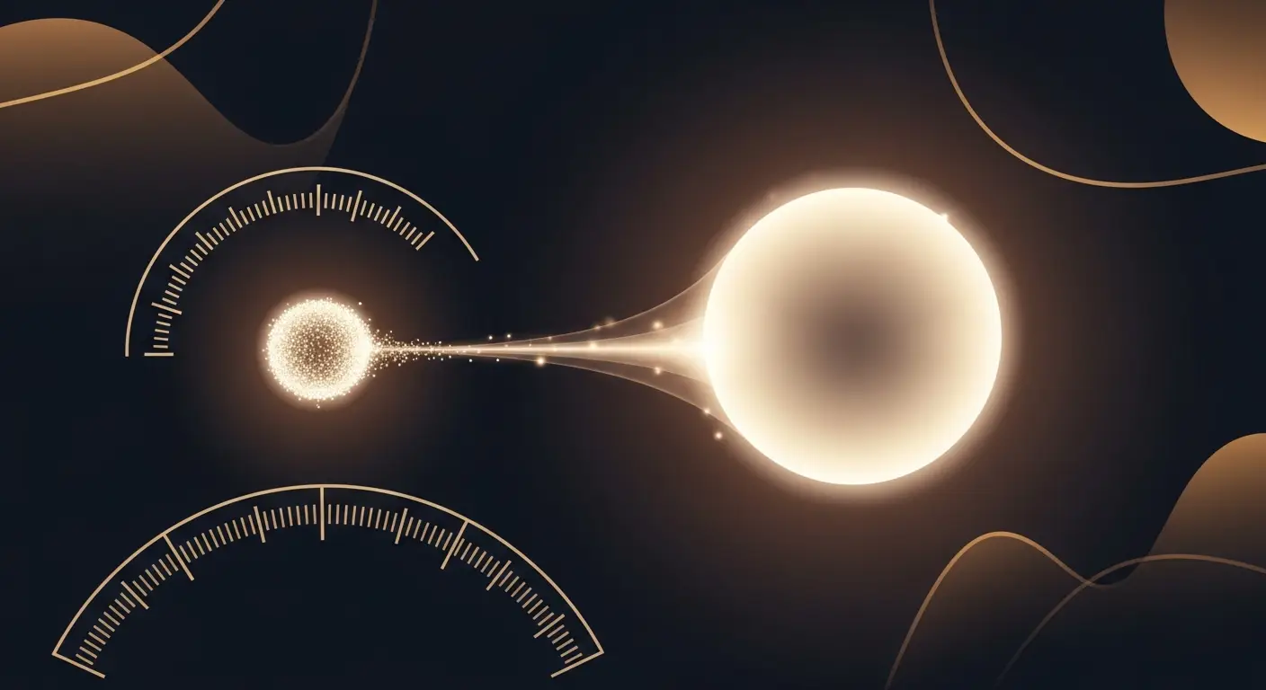 sales-efficiency-hero-2 - SaasCEO.com LTV/CAC: Is Each Customer Worth Acquiring at All? — A small dense glowing sphere on the left connected by a lumi