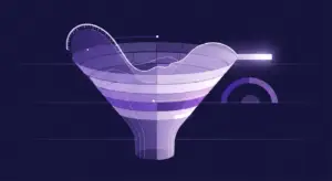 sales-efficiency-hero - SaasCEO.com - SaasCEO.com Abstract purple data funnel symbolizing data filtering and analytics, with layered curves and wave lines.