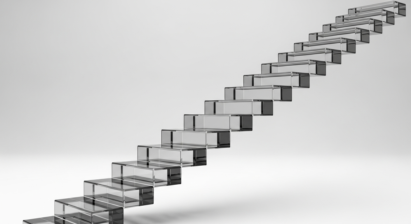 seed-round-funding-supp-26832-replace - SaasCEO.com Startup Funding Stages — A staircase made of stacked translucent glass blocks ascendi