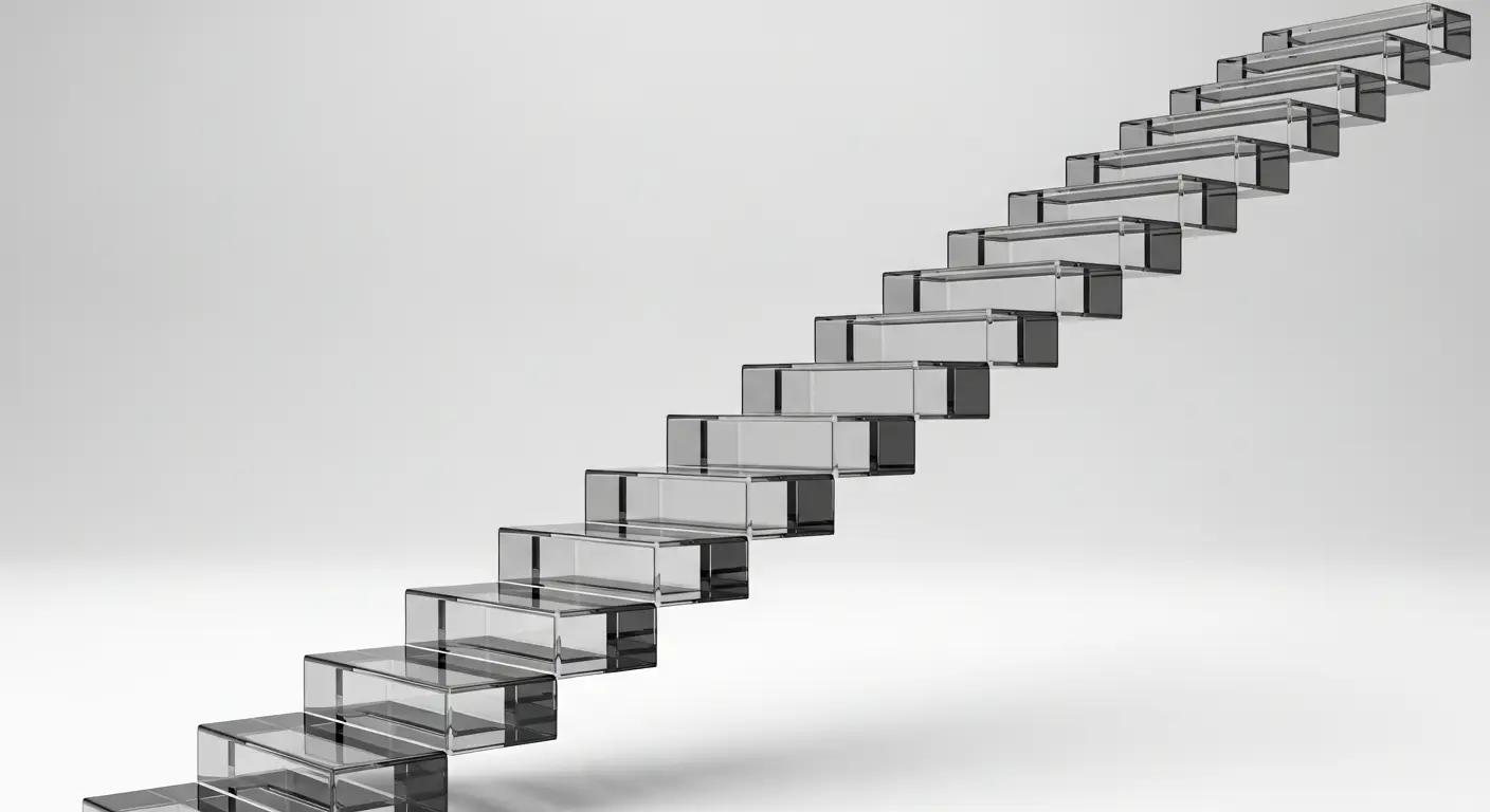 seed-round-funding-supp-26832-replace - SaasCEO.com Startup Funding Stages — A staircase made of stacked translucent glass blocks ascendi