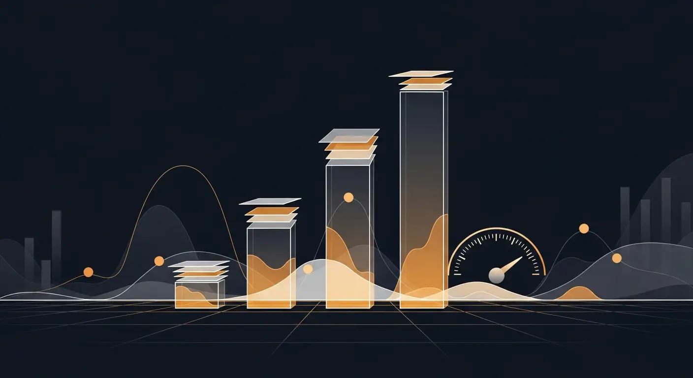 startup-burnout-hero - SaasCEO.com the four structural causes of startup burnout shown as separate but parallel pillars — Four faint geometric pillars rising from a dark navy floor,