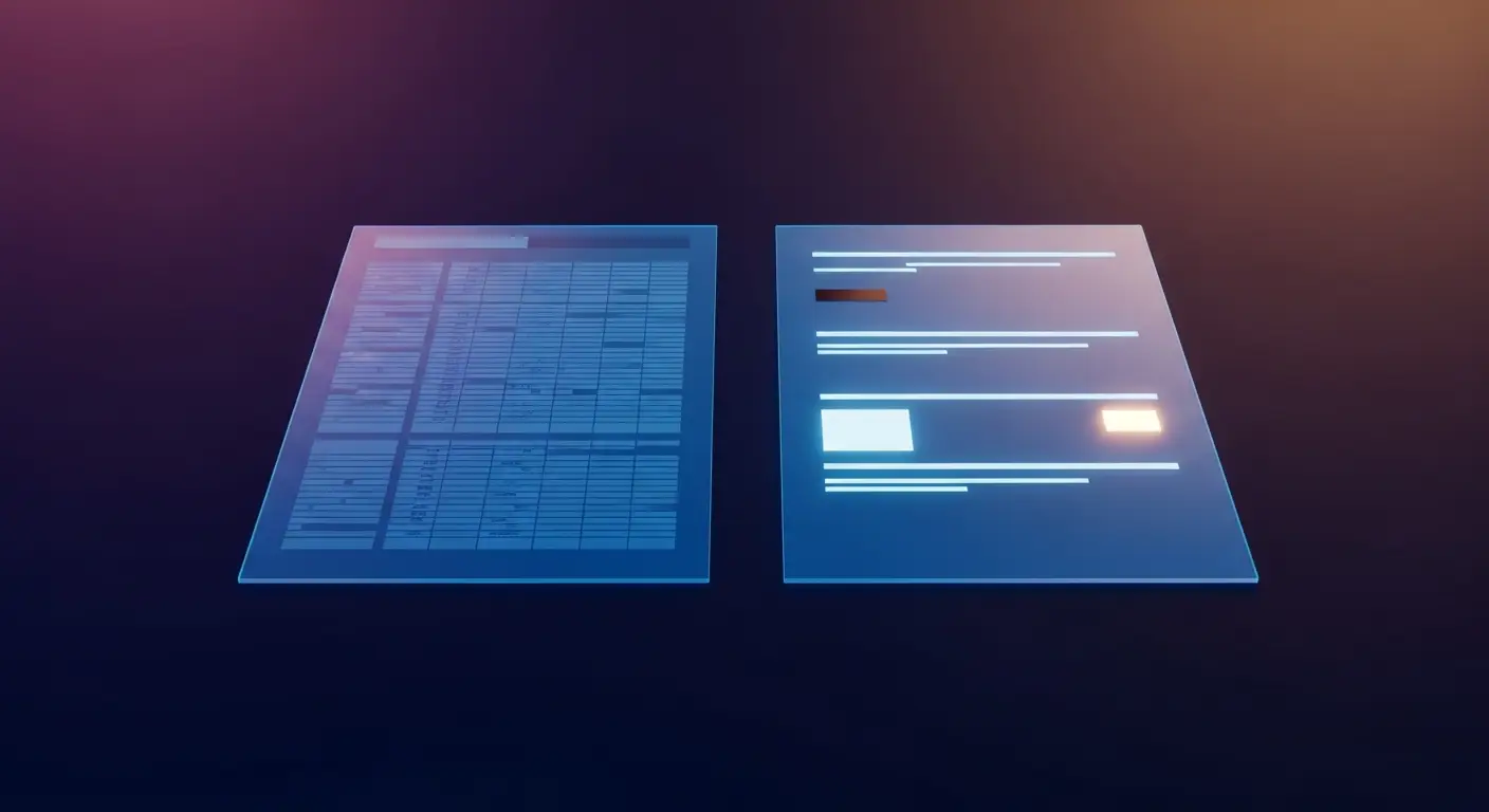 team-slide-pitch-deck-hero-4 - SaasCEO.com Before And After Team Slide — Two translucent blue document panels side by side on a dark