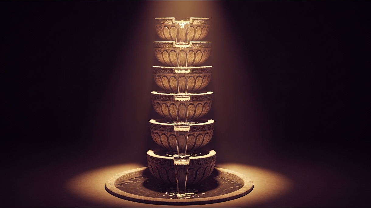 term-sheet-hero-1 - SaasCEO.com The Exit Waterfall and Order of Payouts — A descending series of carved stone basins arranged like a fountain
