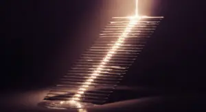 term-sheet-new-hero - SaasCEO.com - SaasCEO.com Abstract sculpture of stacked glass panels forming a glowing diagonal staircase with a bright light along the center.
