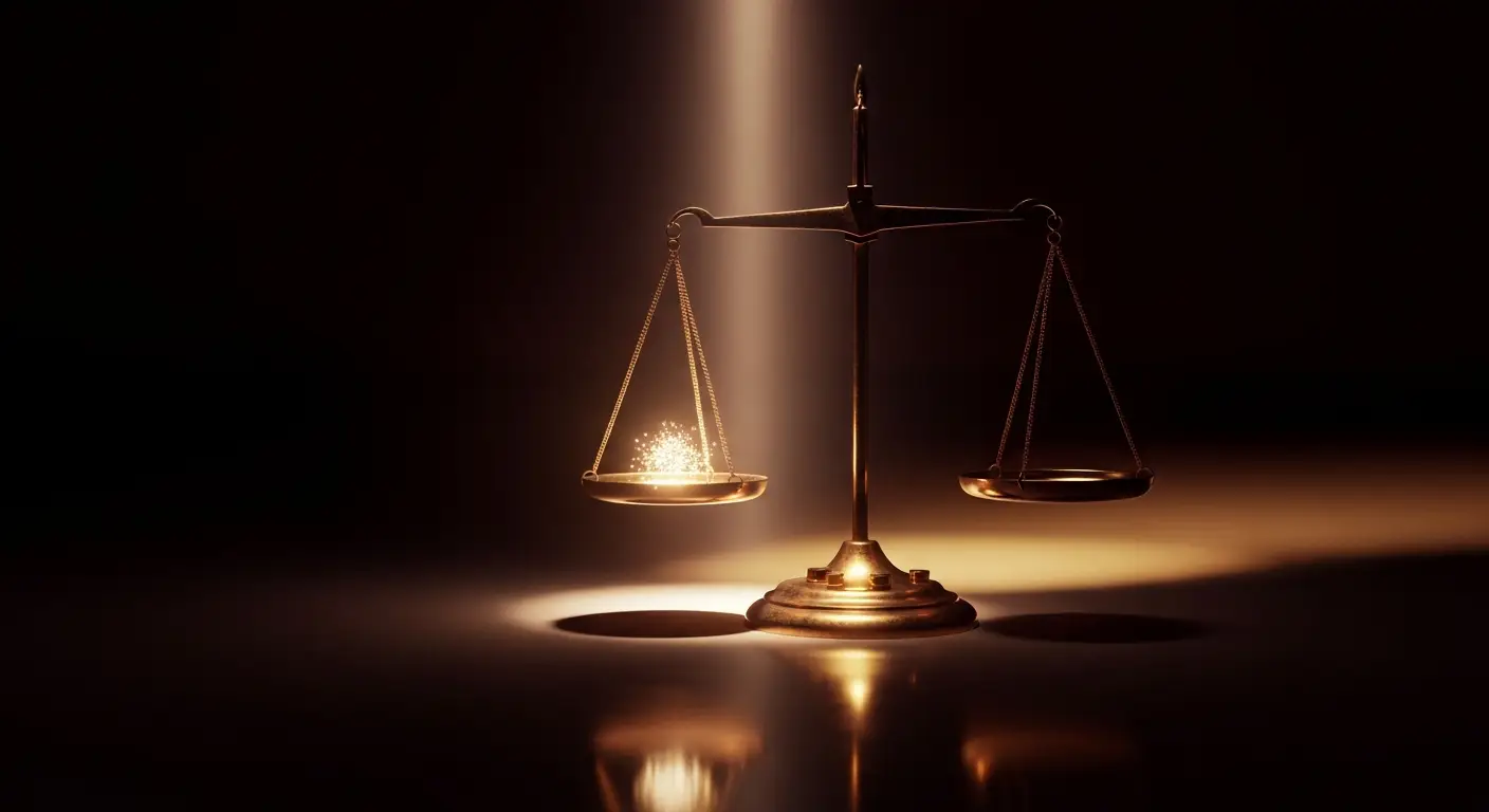 usage-based-pricing-saas-valuation - SaasCEO.com Usage-Based Pricing And Valuation — a brass balance scale under a single dramatic beam of light weighing risk against value
