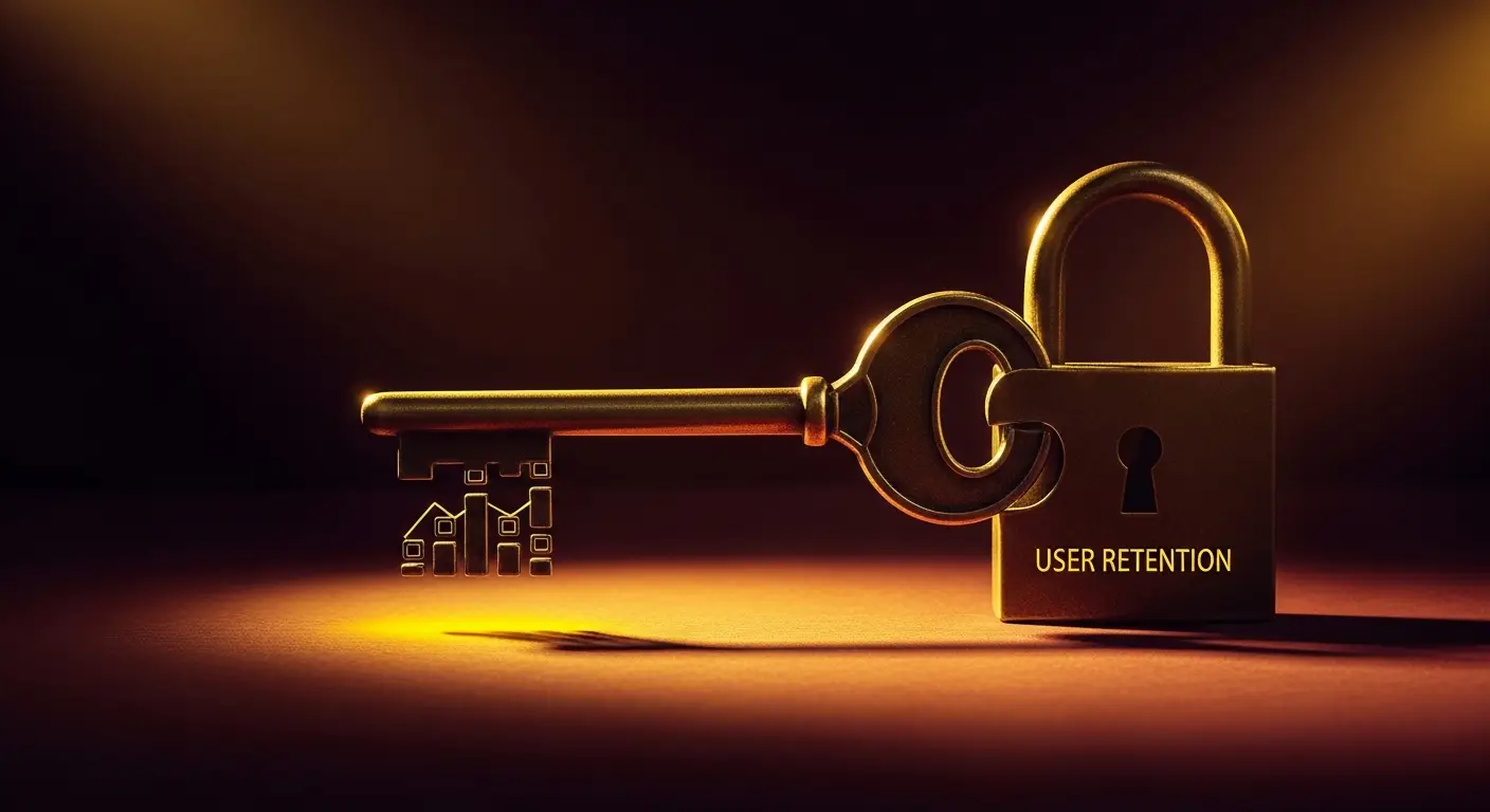 user-onboarding-hero-2 - SaasCEO.com Find Your Activation Event With Behavioral Data — A stylized, antique-bronze key with its teeth forming a subt