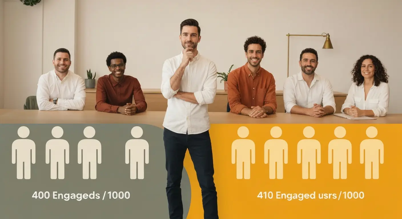 user-onboarding-hero-3 - SaasCEO.com A Worked Example: What One Point of Activation Is Worth — A thoughtful professional stands between two distinct groups