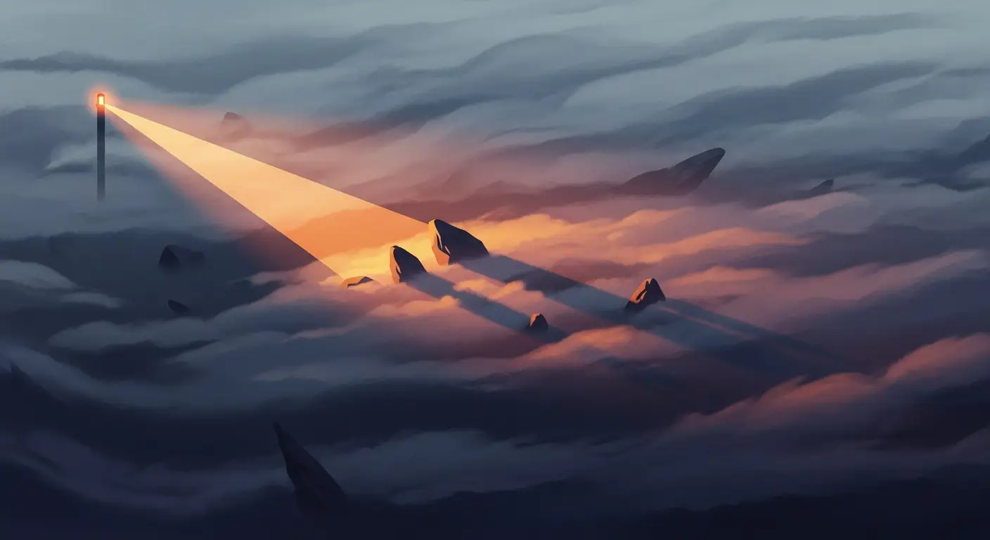 venture-debt-replace-1-2 - SaasCEO.com The Subordination Trap: Why Debt Stacking Breaks — Warning beacon cutting through fog, illuminating obstacles a