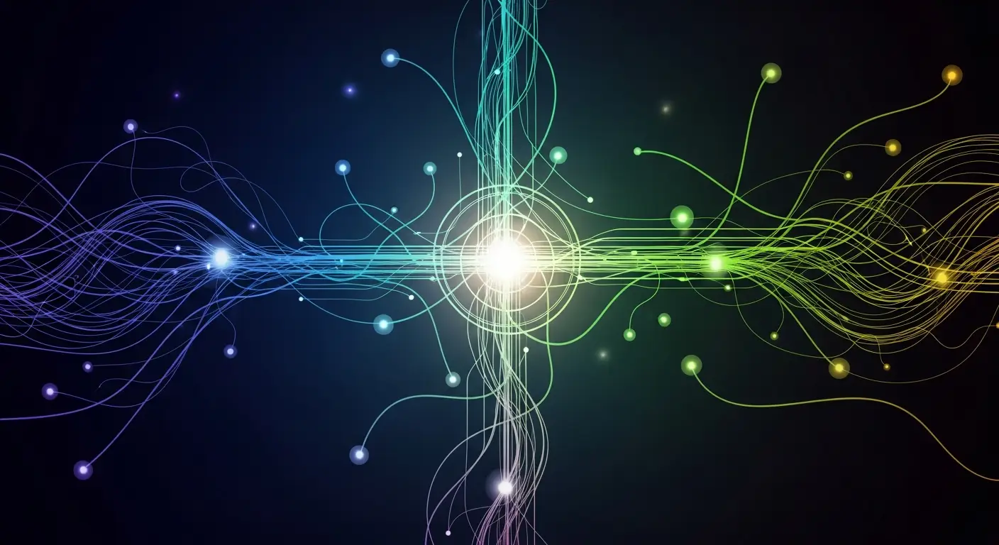 venture-debt-replace-1-4 - SaasCEO.com The Proven-Motion Test: When Venture Debt Actually Fits — Interconnected nodes and flowing curves on a dark background