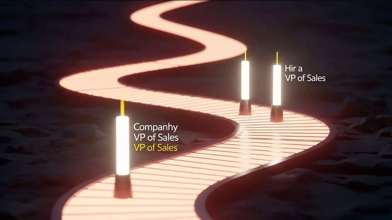 vp-sales-hero-2 - SaasCEO.com When to Hire a VP of Sales: The ARR and "2 Reps" Signals — A winding, illuminated path representing company growth reac